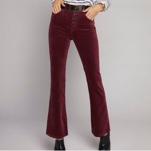 New Current Elliott The Side Street High Rise Flare Velvet Burgundy Sz 29